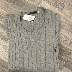 Ralph Lauren Light Gray Cable Knit Crewneck Sweater 100% cotton sz 5XB
